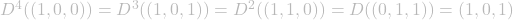 D^4((1, 0, 0)) = D^3((1, 0, 1)) = D^2((1, 1, 0)) = D((0, 1, 1)) = (1, 0, 1)